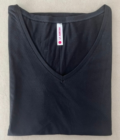 Remera básica manga corta cuello V ( Negro)