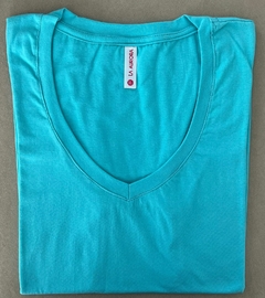 Remera básica manga corta cuello V ( Acqua)