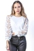 SWEATER CLÀSICO CON MANGA DE ORGANZA CON PLUMAS BORDADAS - comprar online