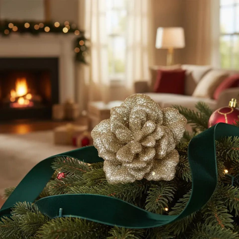 Set X3 Adornos Navideños Flores Con Glitter - comprar online