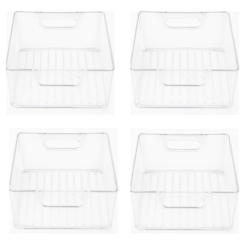 Set X4 Organizador Heladera Con Asa Multiuso 20x20cm Transparente