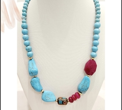 Colar howlita turquesa, jade rubi e entremeio Tibetano - comprar online