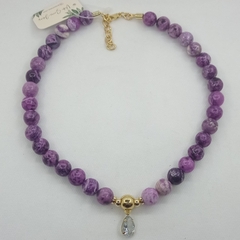 Colar com esferas de pedra Jade e cristal - comprar online