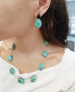 Conjunto colar e brincos em pedra turquesa - comprar online