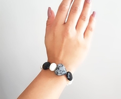 Pulseira de pérolas, cristal preto Onix e quartzo rutlado de coração - comprar online