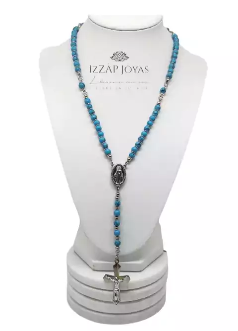 Collar Rosario Piedra Turquesa - Acero Quirúrgico