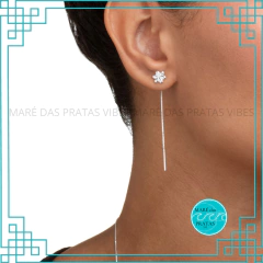 Brinco Corrente em Prata 925 Flor par (BR1105)