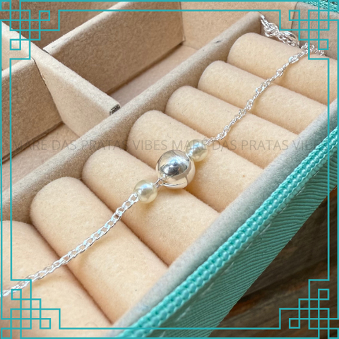 Pulseira esfera prata 925 com perola sintetica (JP2311)