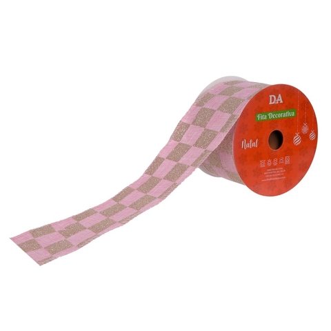 Fita rosa xadrez com glitter - 6.3x9.14m