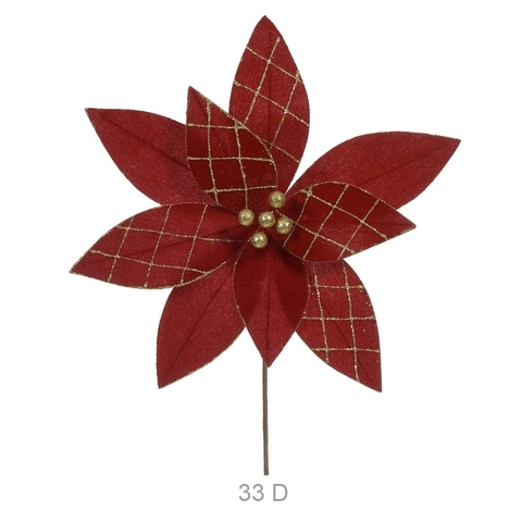 Flor vermelha c/ dourado aveludado - 34cm