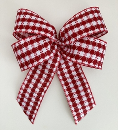 Kit laço fita xadrez vermelho e branco - 6 laços duplos