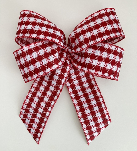 Kit laço fita xadrez vermelho e branco - 6 laços duplos