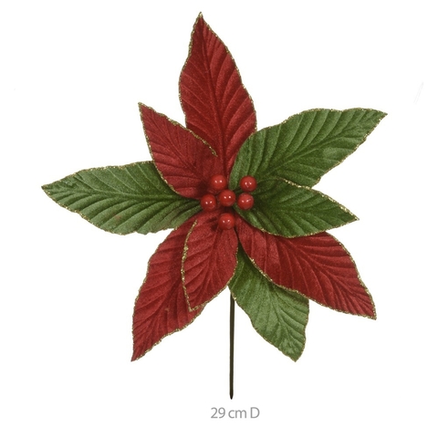 Flor vermelho e verde aveludado - 29cm