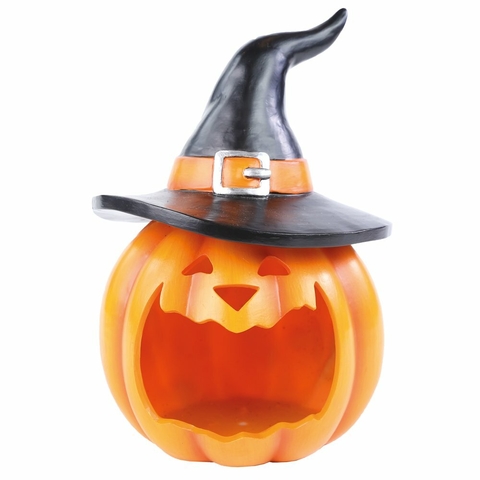 SUPORTE DE VELAS ABÓBORA RESINA LARANJA/PRETO - Pré venda