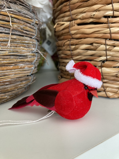 Passarinho vermelho c/ touca e grampo - 10x4x5cm
