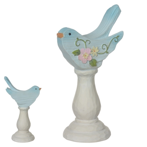 JOGO 2 PÁSSAROS PEDESTAL RESINA PASCOA AZUL - 7x6x17cm