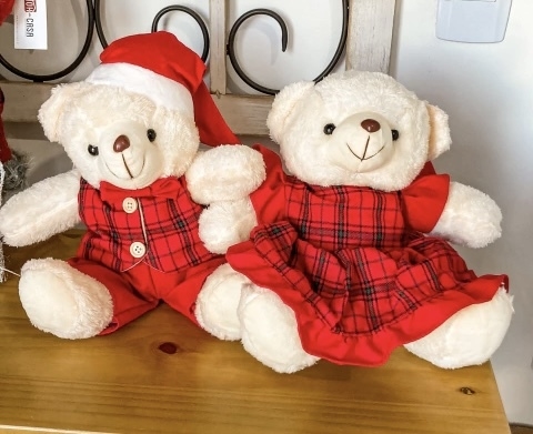 Casal de urso pelúcia vermelho/xadrez - 30cm