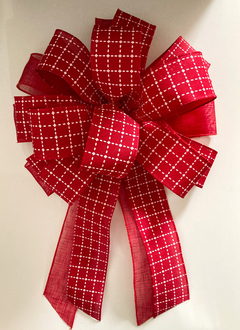Kit laço fita vermelho/branco - 24 duplos + ponteira - Guirlandas e Decor
