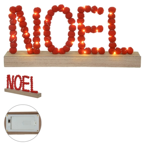 Placa Noel com luzes a pilha - 38,5x7x17,5cm