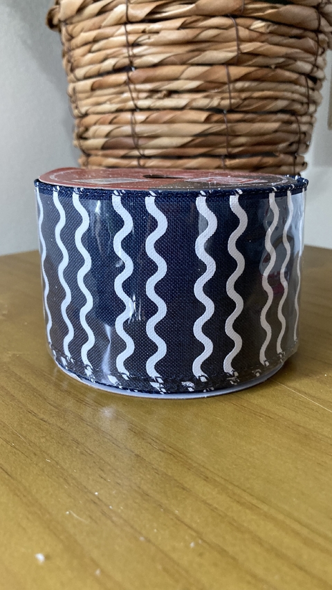 Fita azul marinho c/ branco - 6,2cmx9,14m