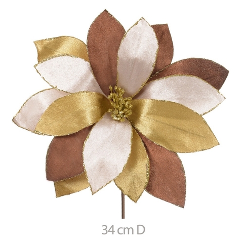 Flor AVELUDADO C/GLITTER (MARROM DOURADO) - 32cm