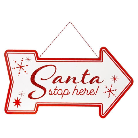 NATAL PLACA PARE AQUI - 39X0,6X22cm (VERMELHO BRANCO)