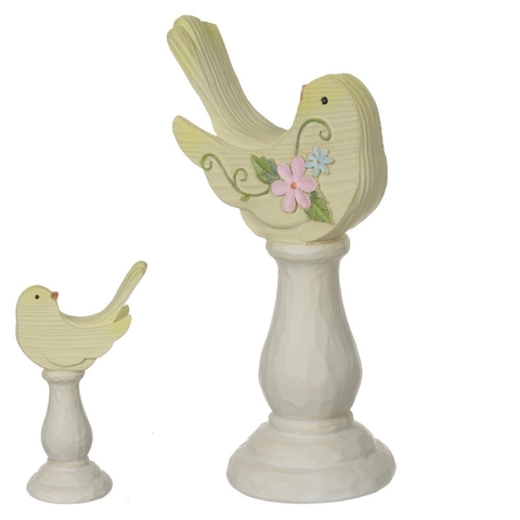 JOGO 2 PÁSSAROS PEDESTAL RESINA PASCOA AMARELO - 7x6x17cm