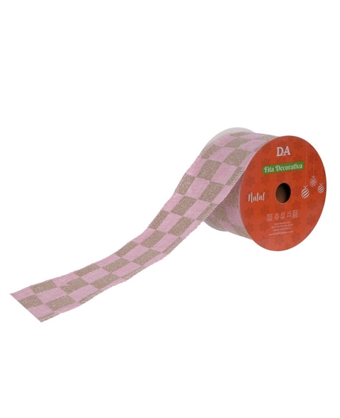 Fita rosa xadrez c/ glitter - 6.3x9.14m
