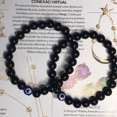 2 Pulseira masculina preta de olho grego