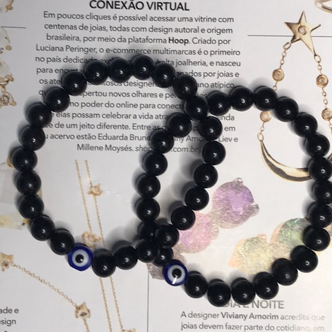 2 Pulseira masculina preta de olho grego