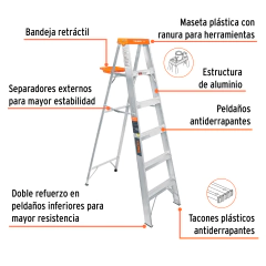 ESCALERA DE TIJERA, TIPO LL, 5 ESCALONES Y BANDEJA CÓDIGO: 10335 CLAVE: EST-25 - comprar en línea