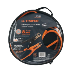 Cables pasa corriente 3 m, 225 A, 8 AWG, con funda, Truper. CÓDIGO: 17543 CLAVE: CAP-3008T - ROALHERRAMIENTAS