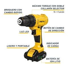 Taladro inalámbrico 3/8", 12 V, Pretul. CÓDIGO: 29975 CLAVE: TALI-12P - comprar en línea