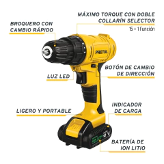 Taladro inalámbrico 3/8", 12 V, Pretul. CÓDIGO: 29975 CLAVE: TALI-12P - comprar en línea