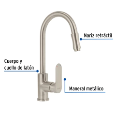 Mezcladora satín nariz retráctil para fregadero, Foset. CÓDIGO: 45183 CLAVE: RIM-82N - comprar en línea