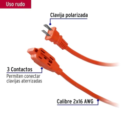 Extensión eléctrica de uso rudo 10 m 2x16 AWG, Volteck. Codigo: 48046 ER-10X16 - comprar en línea