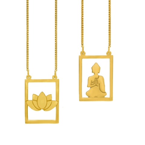 Escapulário Buda com Flor de Lótus Banho de Ouro18k