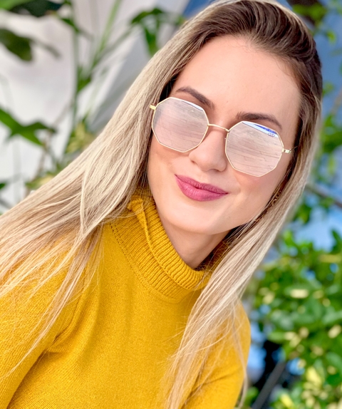 Óculos Hexagonal Espelhado Unissex