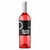 Botella de vino rosado Aequus Nocte, con etiqueta negra y detalles gráficos en blanco, mostrando un diseño moderno.
