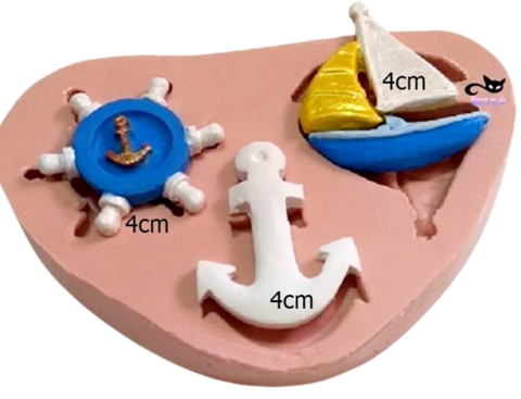 Molde de Silicone - Kit Marinho com 03 | Barco Âncora Timão Leme (BLMARINO3)