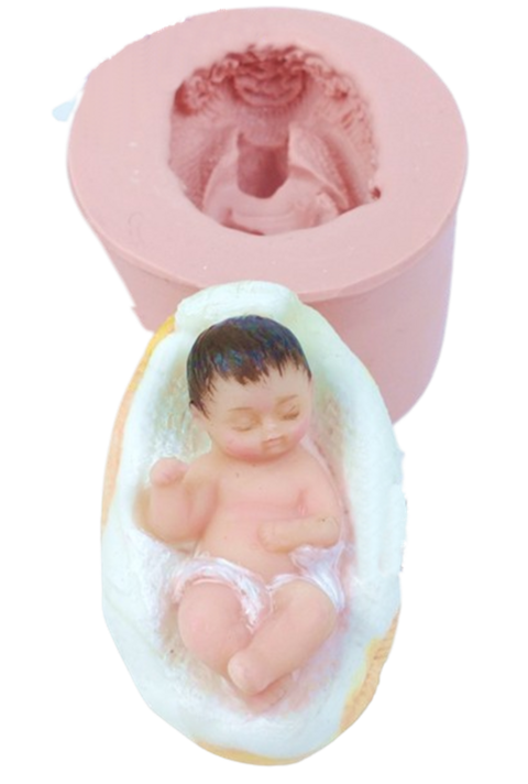 Molde de Silicone - Bebê Jesus na Manjedoura 5x8cm