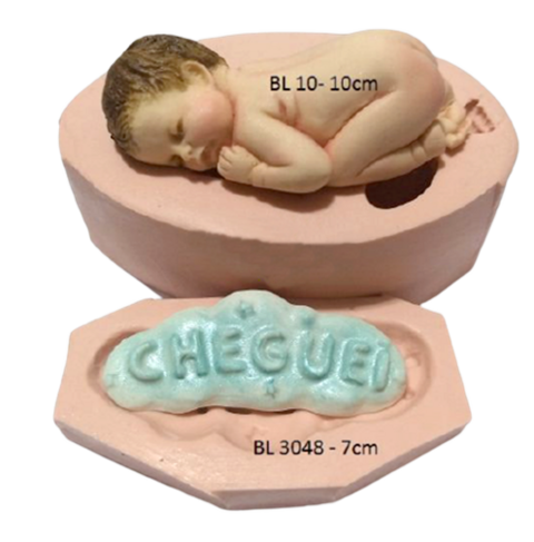 Molde de Silicone - Kit com Bebê 10cm + Placa Cheguei 7cm