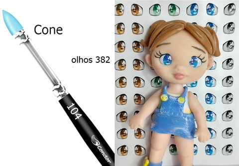 Olhos Resinados/Ferramentas - Kit Pincel Cone + 01 Cartela de Olhos Resinados 382P