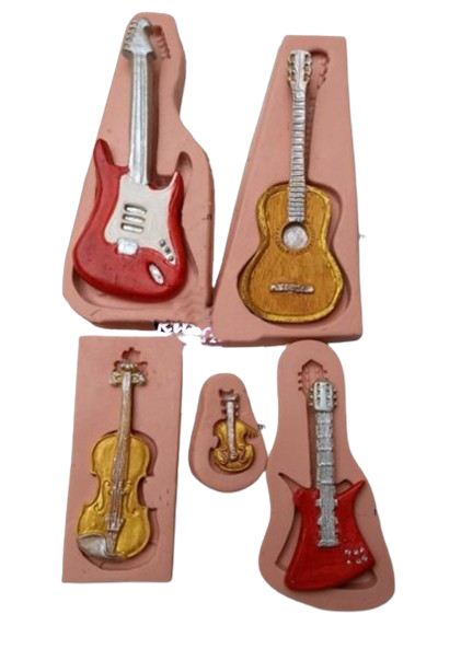 Molde de Silicone - Kit com 05 Instrumentos Musicais | Guitarra Violão Violino