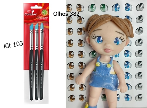 Olhos Resinados/Ferramentas - Kit 03 Pincéis Condor + Olhos Resinados 382P