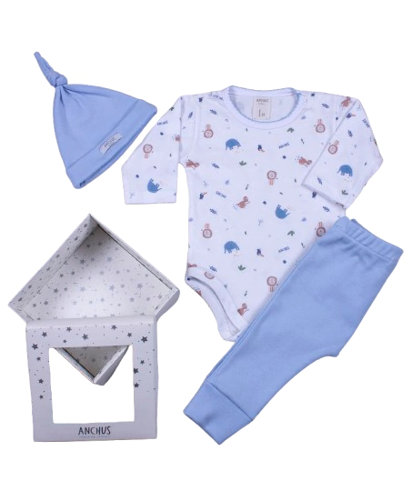 Conjunto Ajuar Body Gorrito Medio Osito Recien Nacido Anchus