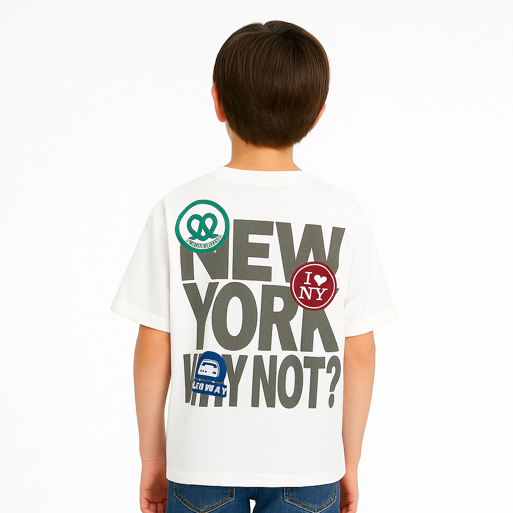 Remera Nena Varon Manga Corta Estampada New York Algodón
