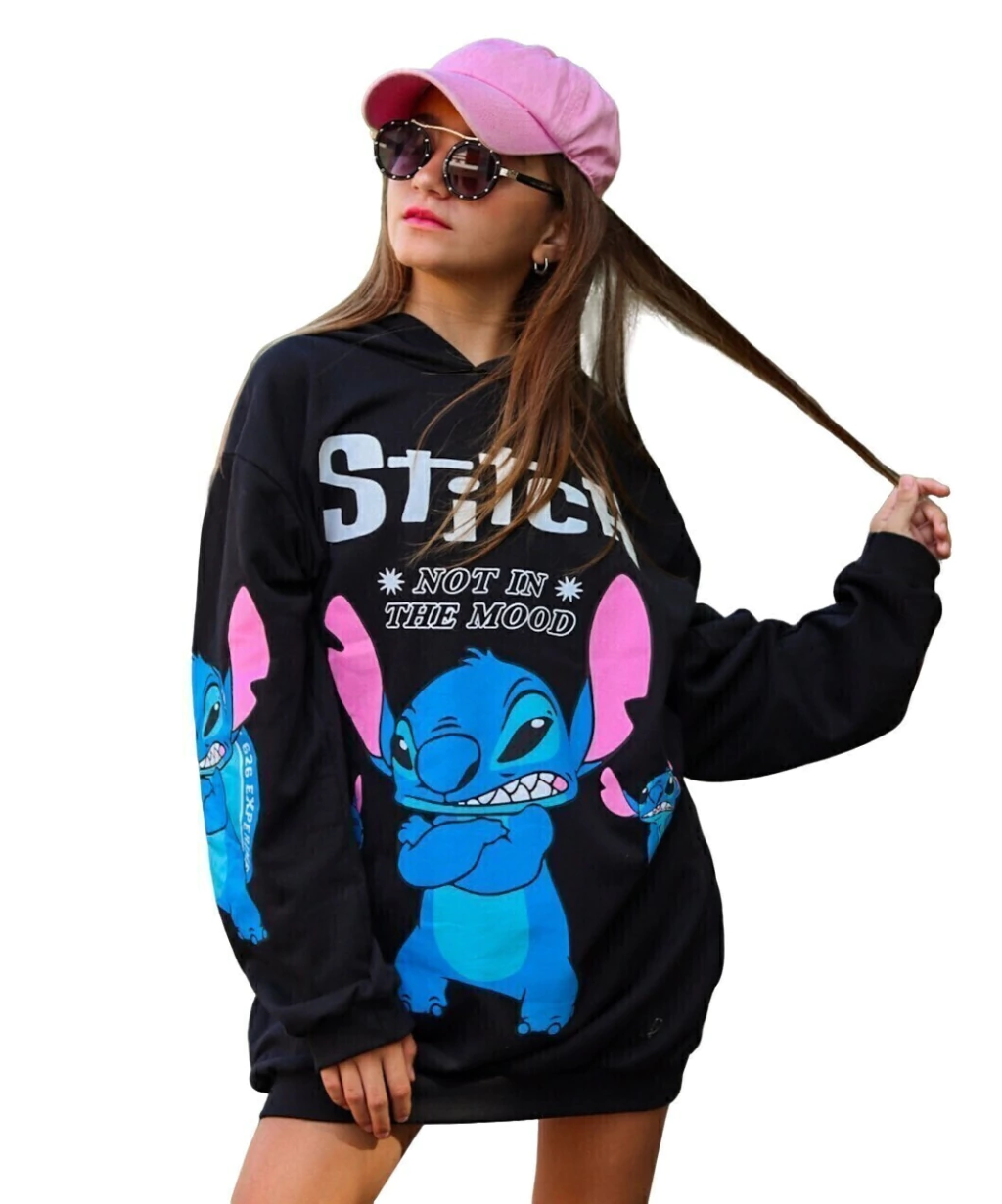 Maxibuzo Stitch Nena Con Capucha Algodón Rustico T 10 Al 16