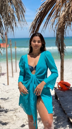 Saída de Praia Curta Bright Lurex Turqueza