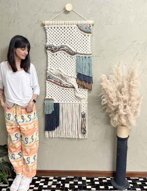 Painel em macrame e Tear Oceano